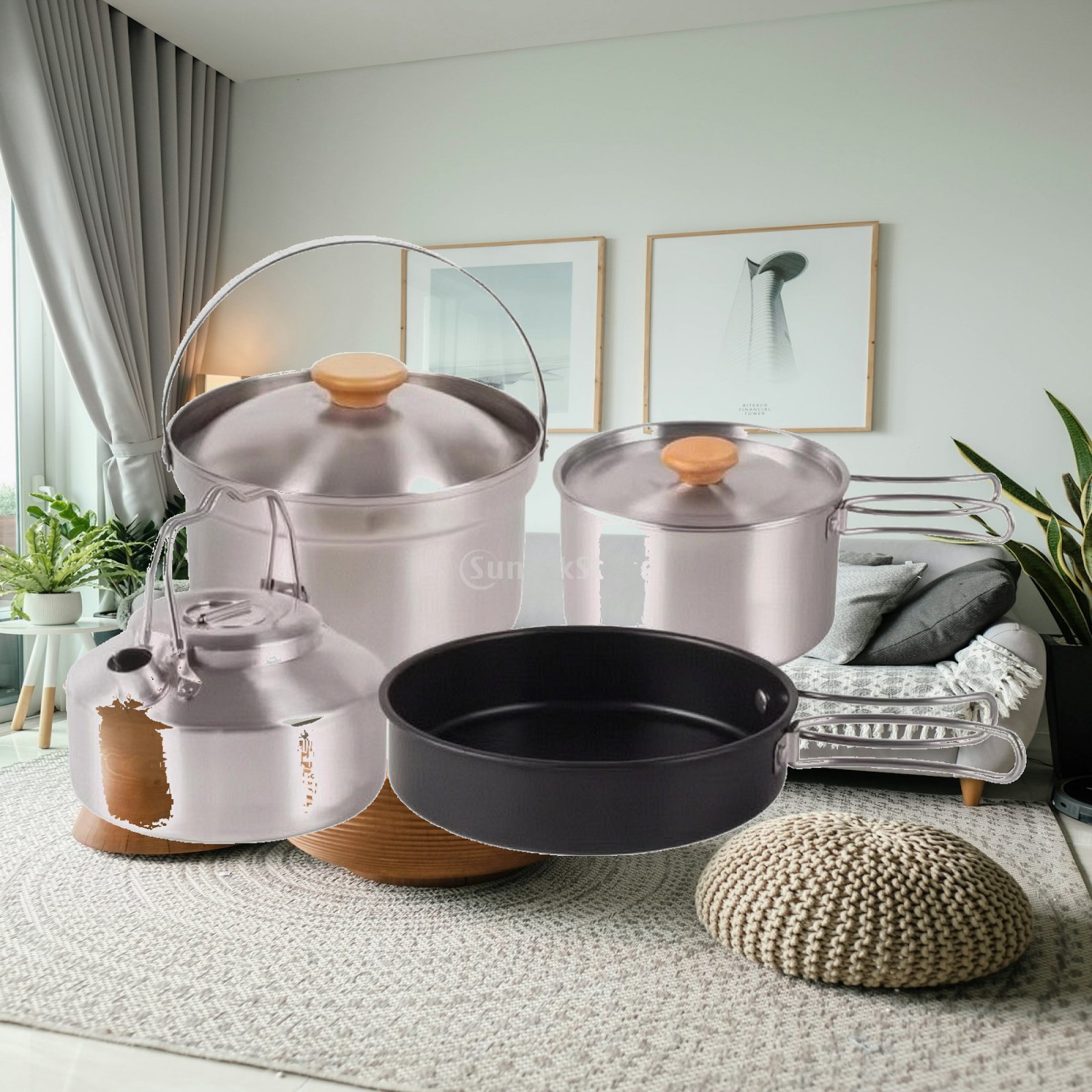 Nesting Camping Cooking Set - 4 Pieces Stainless Steel Camp Cooking