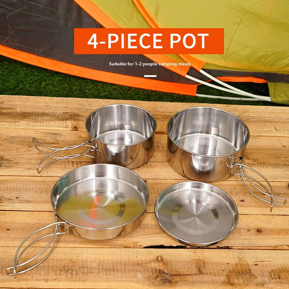 4-Piece Stainless Steel Outdoo - Nesting Camping Cooking Set review and price
