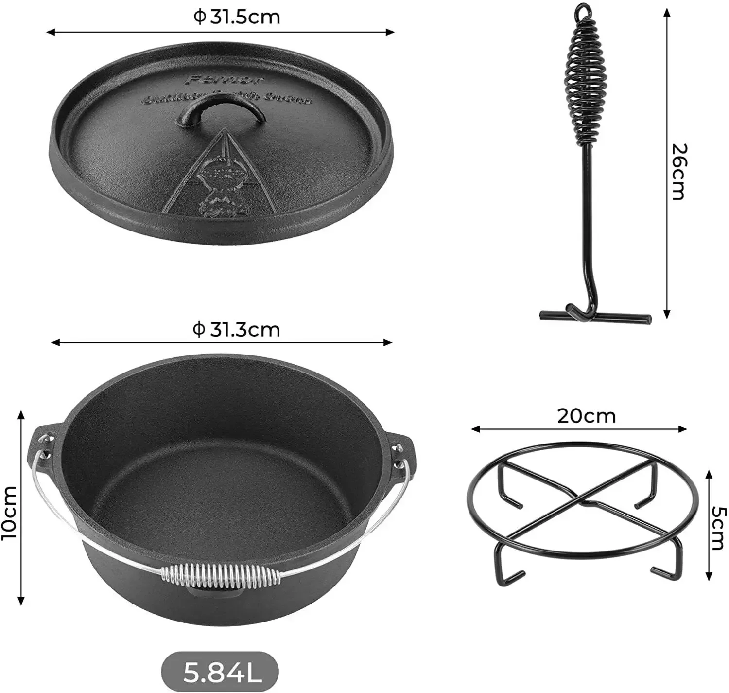 Femor Dutch Oven Cast Iron 5,8 - Camp Dutch Oven Cast review and price